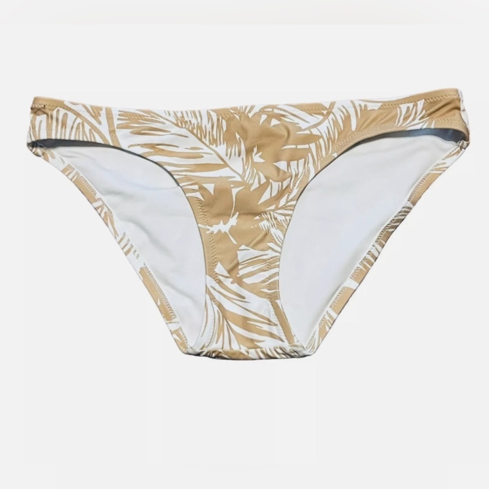 Madewell Second Wave Classic Bikini Bottom Small Palm Leaves Beige White NEW